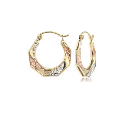 10K Tri-Color Hoop Earrings