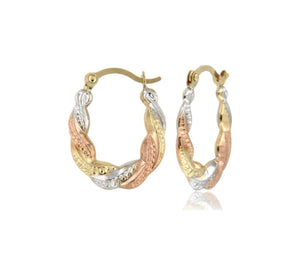 10K Tri-Color Twist Hoop Earrings