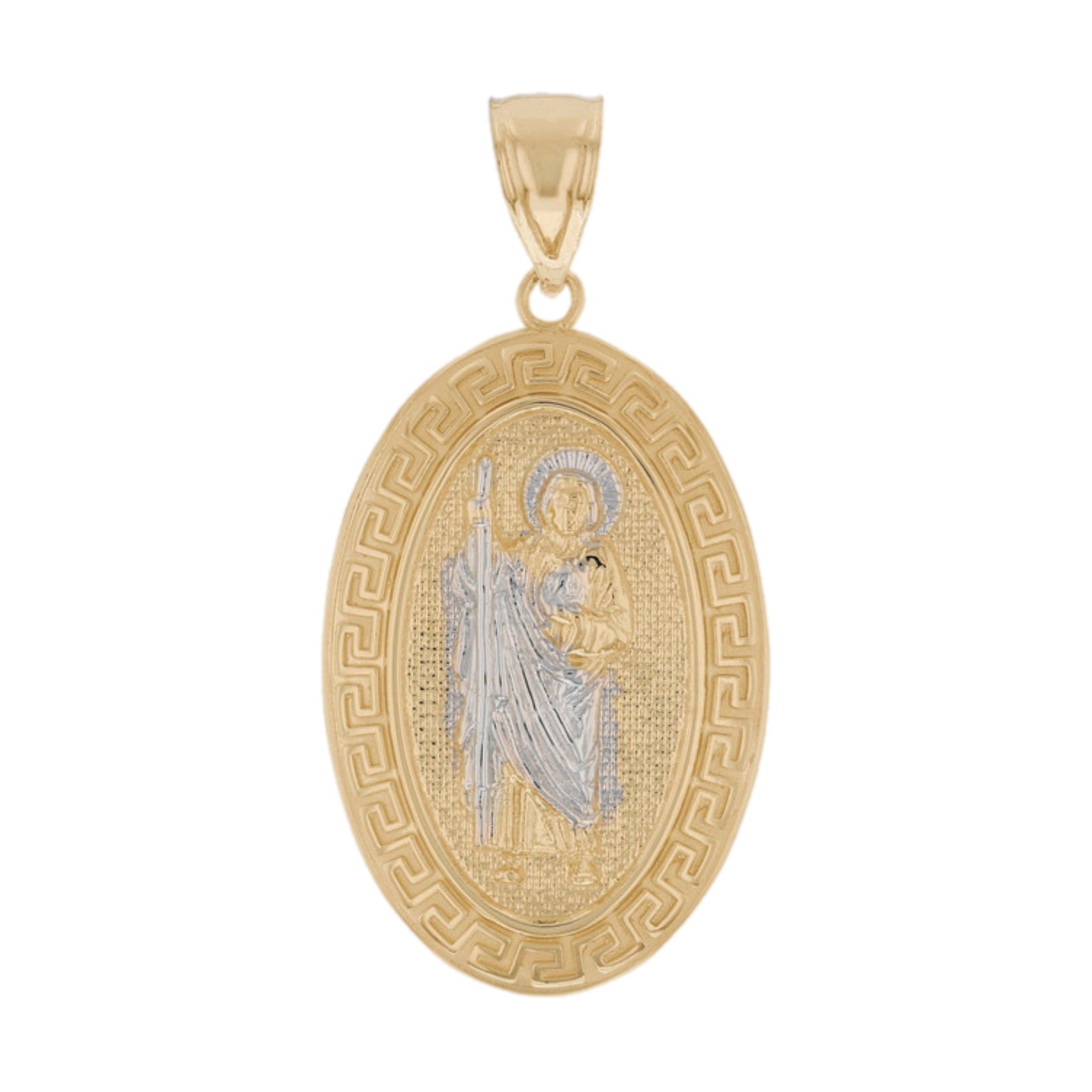 10K Oval Greek Key Saint Jude Pendant