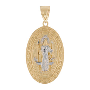 10K Oval Greek Key Saint Benedict Pendant