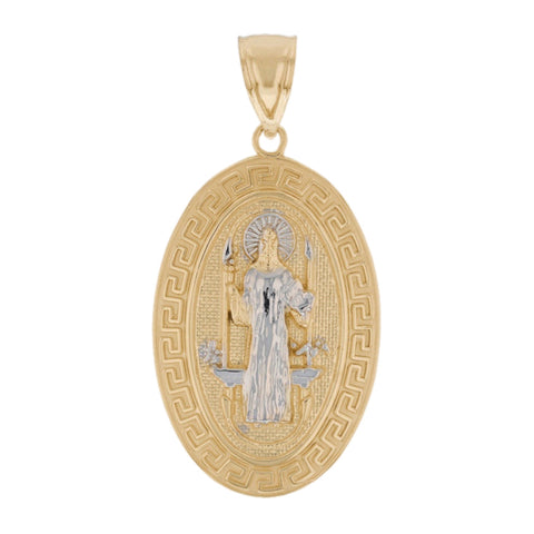 10K Oval Greek Key Saint Benedict Pendant