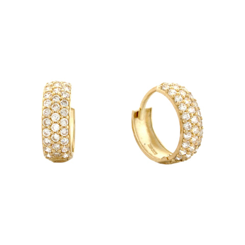 10K Three Row CZ Huggie Earrings (5mm)