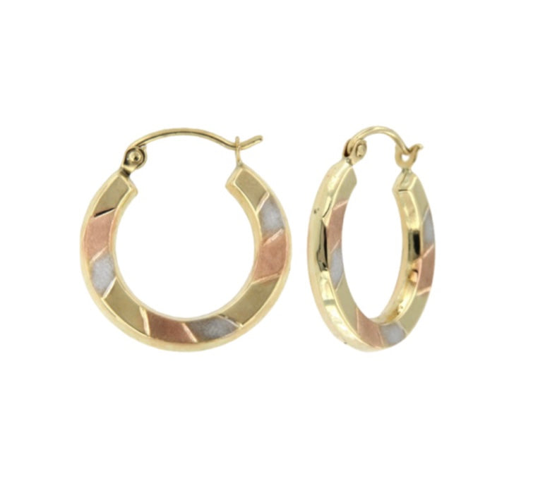 10K Tri-Color Hoop Earrings